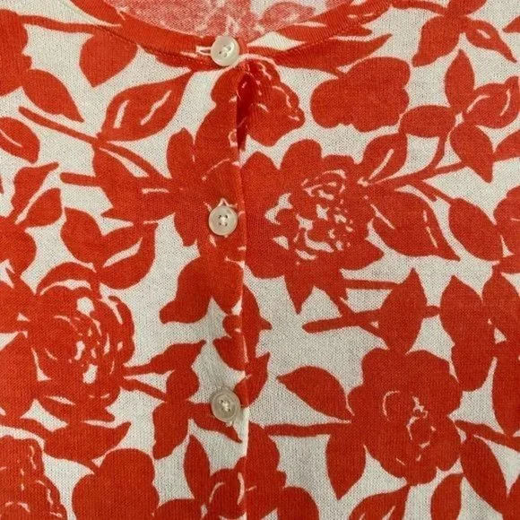 Ann Taylor Button Down Sweater Large Light Weight Floral Print Orange & … - Picture 4 of 5